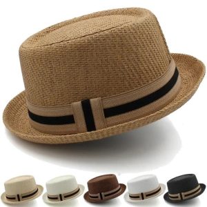 Topi Fedora Hat Unisex Jerami List Kancing Import