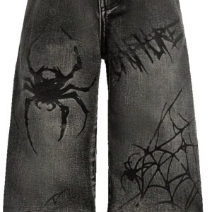 Celana Jeans Wide Leg Spider Graphic Unisex